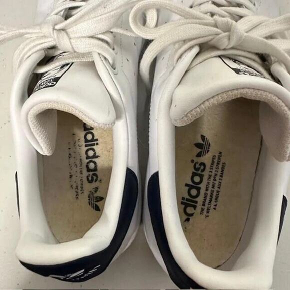 Adidas Stan Smith White Leather Sneakers Navy Heel Classic Tennis Shoes Sz 7.5 - Picture 7 of 8